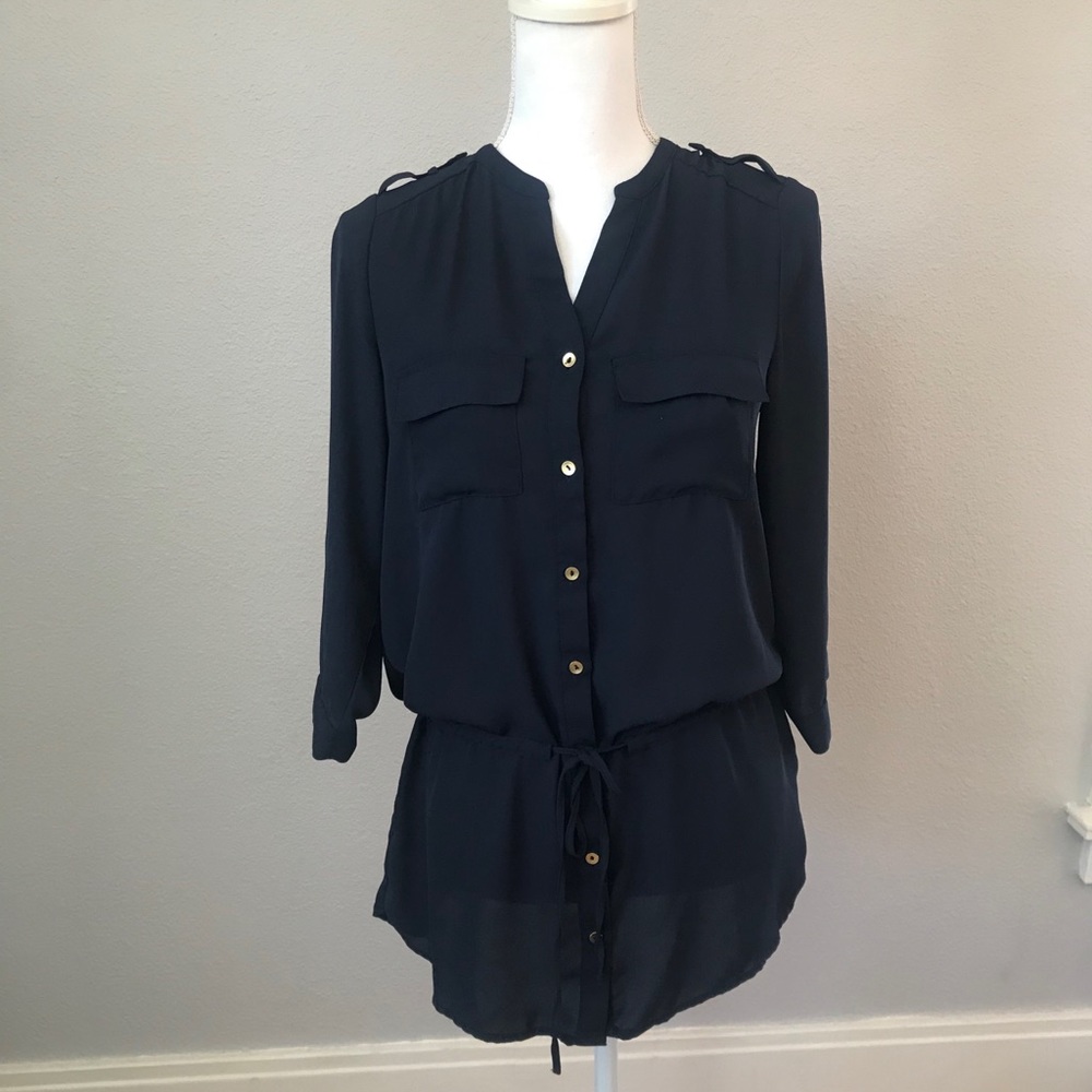 The Limited Navy Button-Front Blouse Tunic